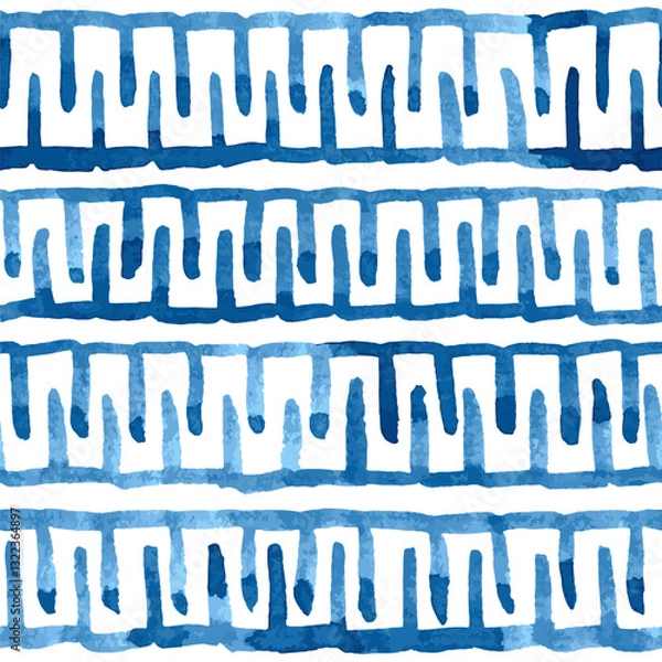 Fototapeta Ancient Greek and Roman ornament, blue ink seamless vector pattern