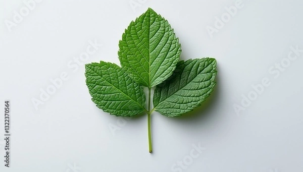 Fototapeta Close-up of a Vibrant Green Leaf on White Background. Generative AI