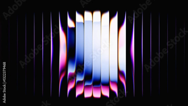 Fototapeta 3d rendering. Abstract minimalist geometric background featuring vertical metallic stripes. Fluted glass
