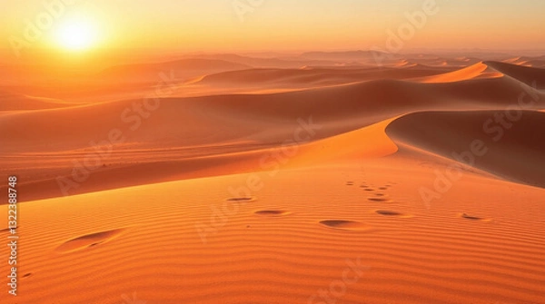 Obraz Stunning desert sunset with golden dunes. AI image
