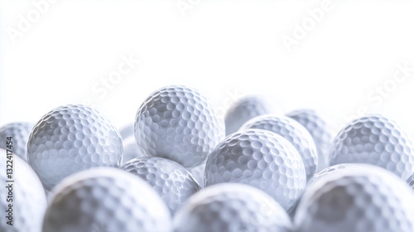 Fototapeta A pile of golf balls sits isolated on a white background, with plenty of copy space around it.
