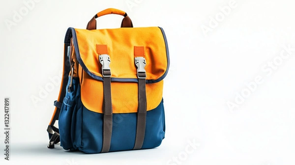 Fototapeta On a white background, the school backpack stands out, ready for use in a new school year.
