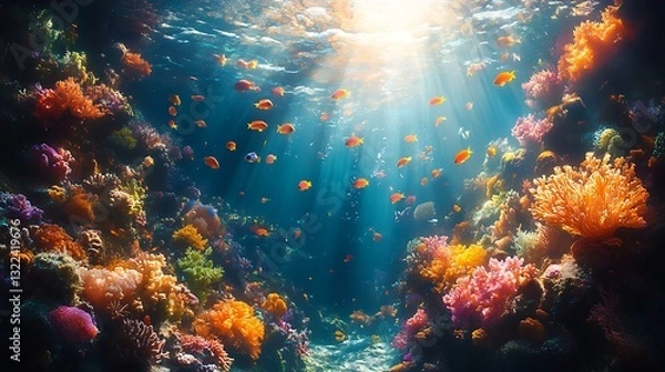 Fototapeta Beautiful ocean reef illuminated by sunlight high resolution hd photo