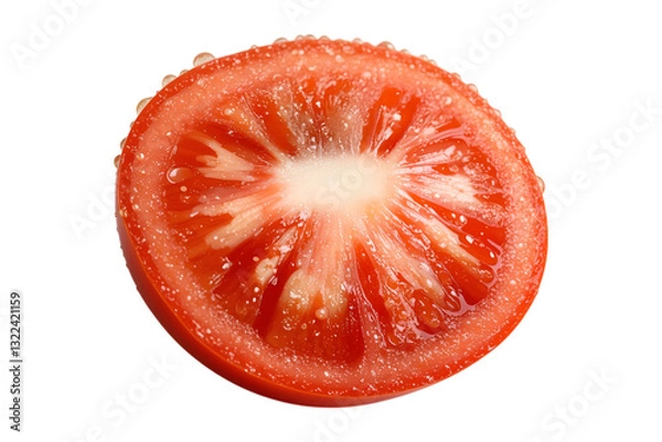 Fototapeta Freshly cut tomato slice on food photography studio environment close-up, isolated on white or transparent background