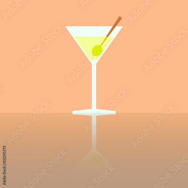 Fototapeta Simple flat glass of martini with olive