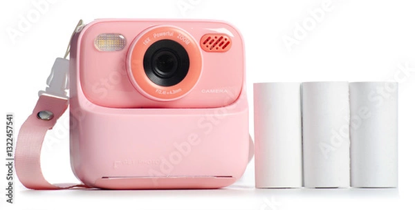 Fototapeta Kids instant photo camera with roll termal photo paper