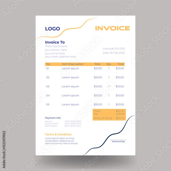 Fototapeta Invoice minimal design template. Bill form business invoice accounting