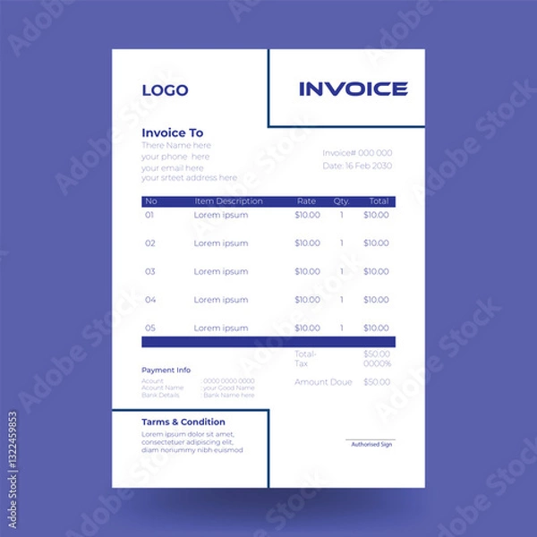 Fototapeta Invoice minimal design template. Bill form business invoice accounting