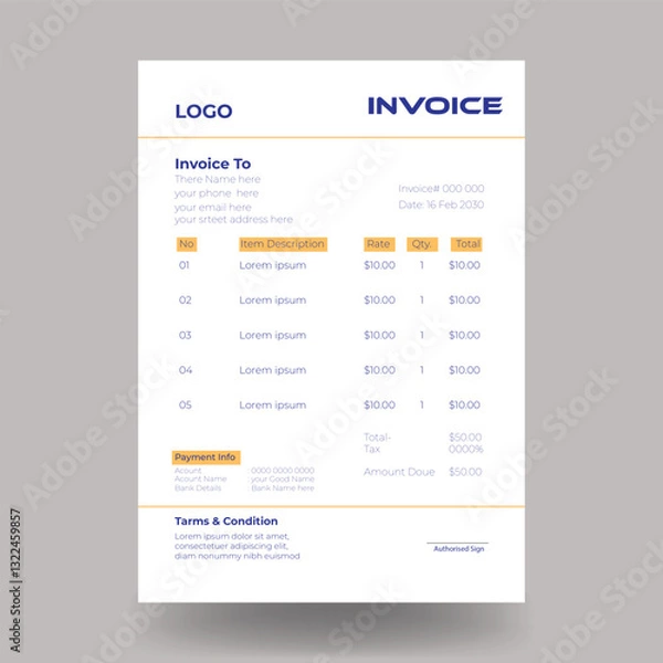 Fototapeta Invoice minimal design template. Bill form business invoice accounting