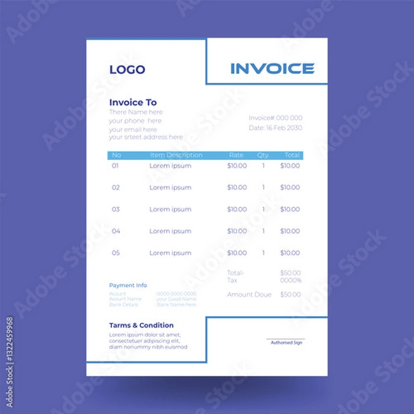 Fototapeta Invoice minimal design template. Bill form business invoice accounting