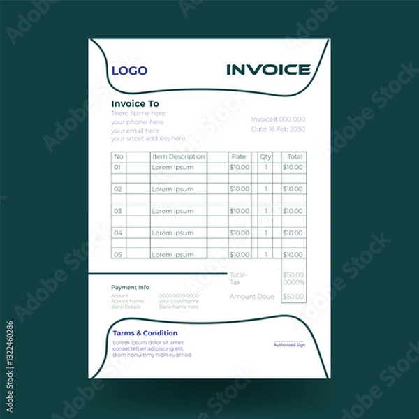 Fototapeta Invoice minimal design template. Bill form business invoice accounting