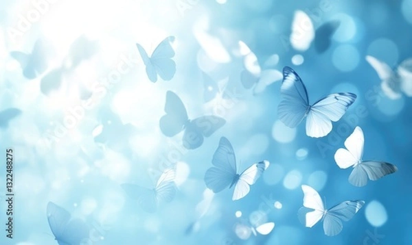Fototapeta A blue sky with many butterflies flying in the air