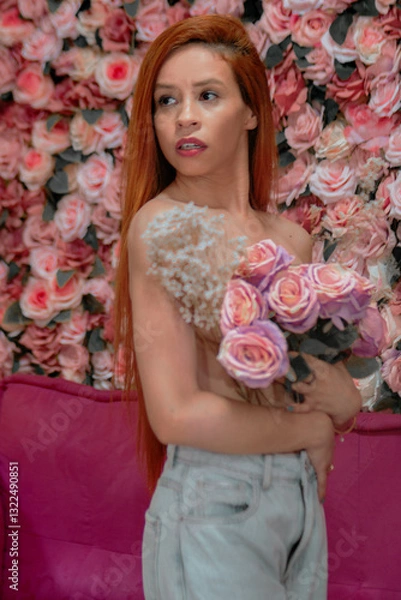Fototapeta young woman in a dress