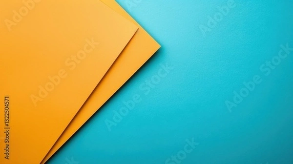 Fototapeta Bright geometric shapes in light blue and yellow dance across a soft abstract paper background, creating visual harmony.