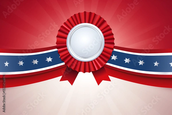 Fototapeta Blank ribbon design, red award badge, blank winner badge