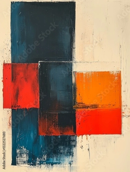 Fototapeta Abstract painting art with a modern impressionism touch. Wall poster template designed using hand-drawn dry brush background texture and oil painting style