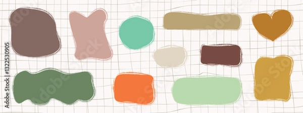 Fototapeta Painted vector organic blob shape in warm neutral earthy colors, fun asymmetrical doodle shapes for frames, text box, speech bubbles