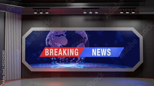 Obraz 3D Virtual TV Studio News, Backdrop For TV Shows .TV On Wall.3D Virtual News Studio Background,3d illustration	
