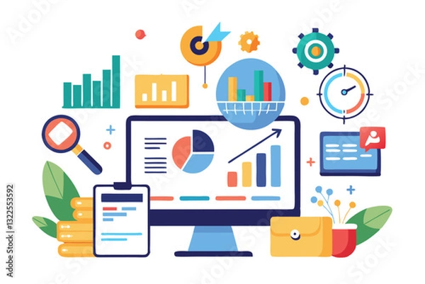 Obraz Data monitoring and analysis AND MAN Collection vector illustration