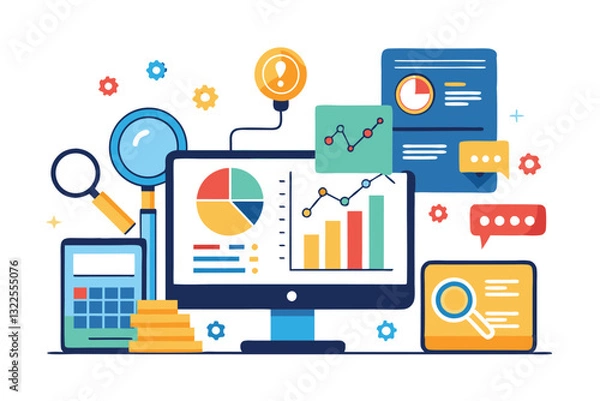 Obraz Data monitoring and analysis AND MAN Collection vector illustration