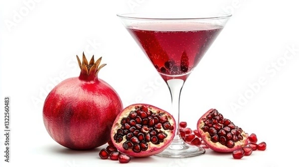 Obraz Vibrant pomegranate martini cocktail mixer white background
