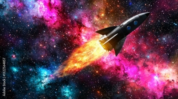 Fototapeta Rocket Launching into a Colorful Nebula