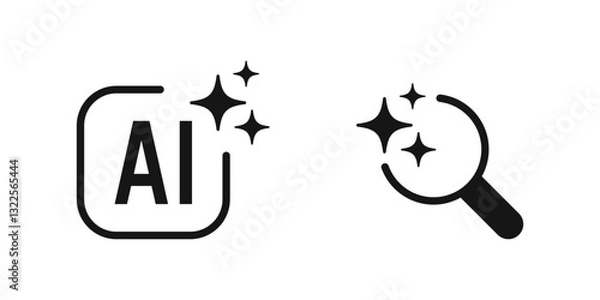Fototapeta Generative AI logo icon | search icon with magic sparkle stars symbol , Artificial intelligence sign, magnifying glass loupe sign. Vector ai generated icon 