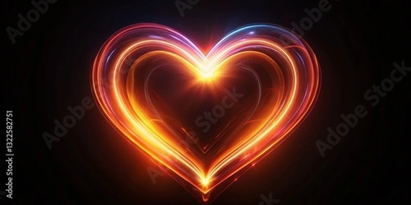 Fototapeta Glowing Heart Shape, Night Photography, Isolated on White Background, Valentine's Day, Romantic