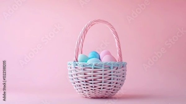 Obraz Minimalist modern Easter basket with geometric shapes and pastel tones, set on a neutral background, clean and trendy, with copy space.