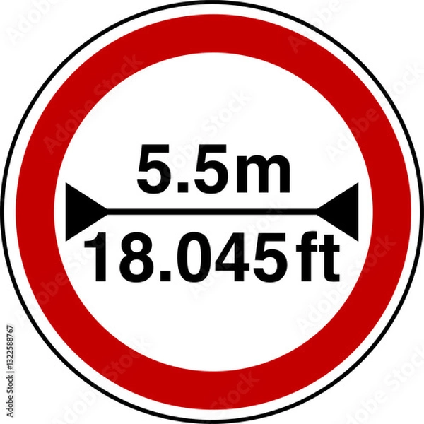 Fototapeta 5.5 m width restriction circular sign sticker with conversion to 18.045 feet