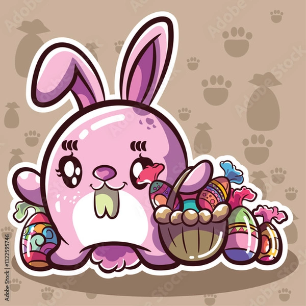 Obraz easter bunny,vector art,editable vector,rabbit,easter egg basket,colorful,celebration,editable vector