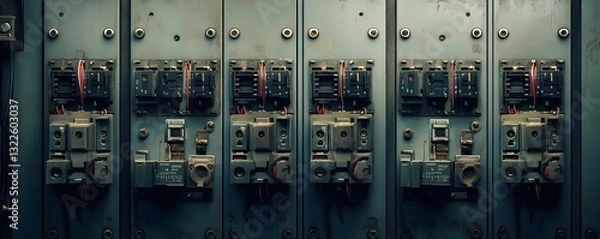Fototapeta Electrical panel displays intricate wiring and connection systems