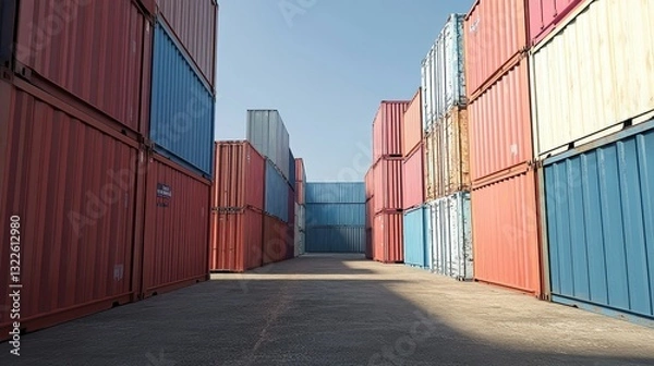 Fototapeta Containers in shipping yard, shipping port.