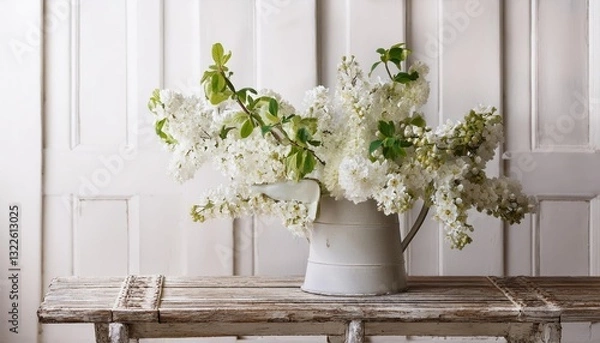 Fototapeta Vintage Whimsy A Symphony of Blossoms Awakens the Eyes Amidst a Timeless Interior, Bathed in Soft Spring Light, Capturing the Essence of Natures Rebirth in an Ageless Setting.