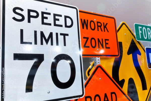 Fototapeta Seventy Speed Limit Sign. Selective focus.