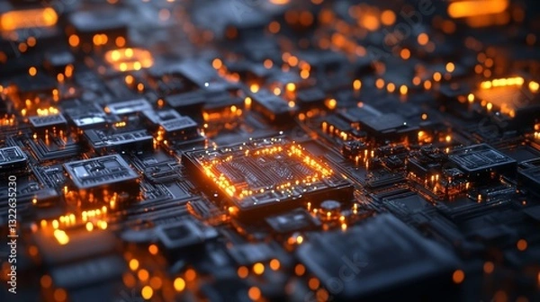 Fototapeta Artificial intelligence with glowing lights - ai