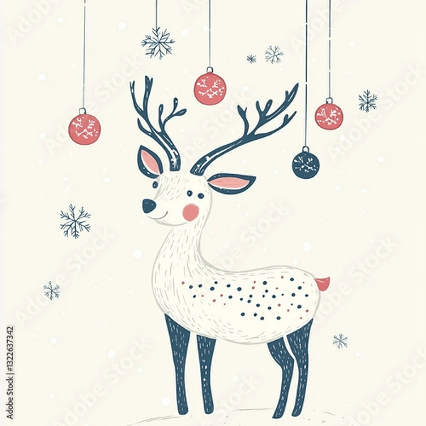 Fototapeta A cartoon deer with a red and blue head