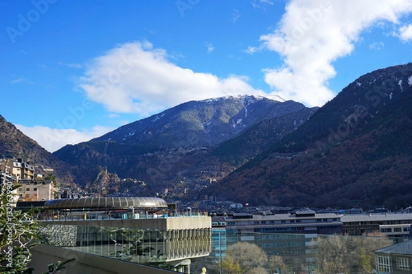 Fototapeta Mountain View from the roof in Andorra la Vella