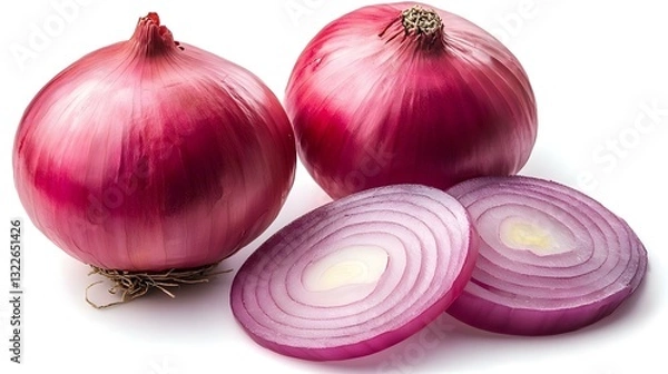 Fototapeta Red whole and sliced onion isolated on white