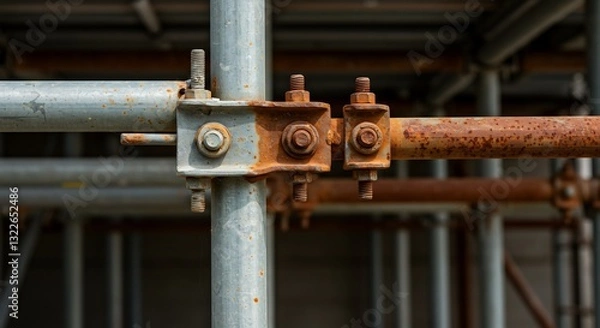 Fototapeta 錆びた鉄骨 重厚な質感 日光浴びて輝く