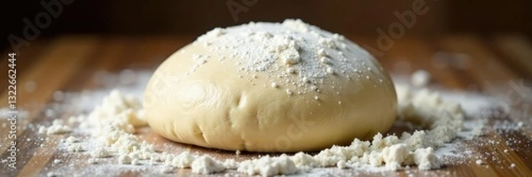 Fototapeta Dough resting in flour-covered couche cloth softly falls down little by little, texture, gentle, bread