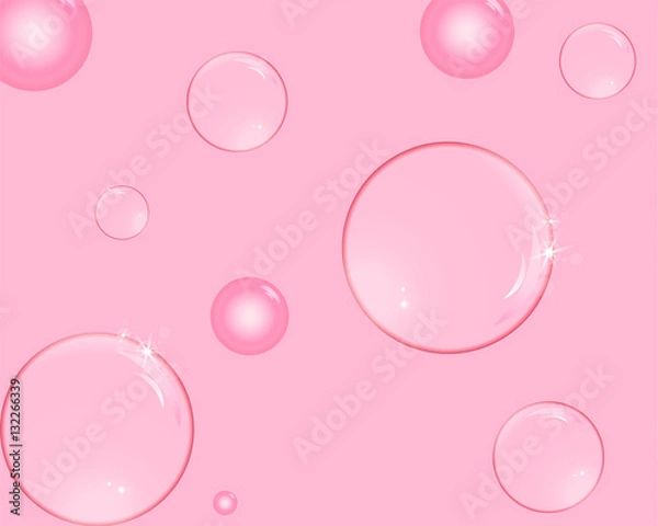 Fototapeta Soap bubbles with reflections pink background