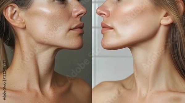 Fototapeta Before and After Jawline Enhancement Comparison