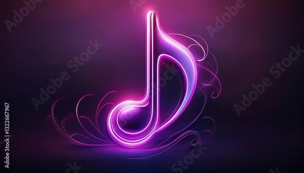 Fototapeta A vibrant, neon musical note glows against a dark backdrop, symbolizing creativity and the joy of music.