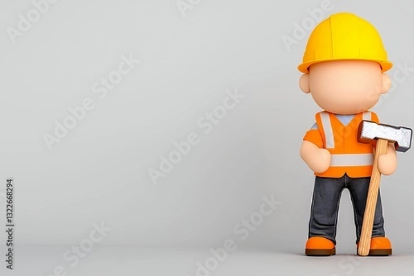 Obraz Cartoon Construction Worker with Mallet