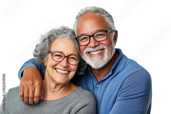 Fototapeta A portrait of a loving and happy senior couple posing with a fondness to be dedicated and together isolated on a png background 
