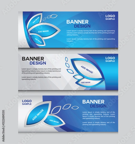 Fototapeta Blue banner design web template Set. Horizontal header web banner. Website Header. Web Banner. sale banner template. Social Media Cover. advertisement. flyer. poster. advertisement. marketing