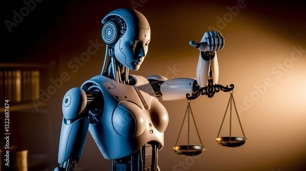 Fototapeta Ai ethics and justice law concept and online technology of legal regulations Controlling artificial intelligence technology is a high risk