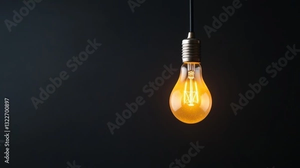 Fototapeta Vintage Style Light Bulb Glowing in a Dark Room with a Minimalist Background for Contemporary Design Projects