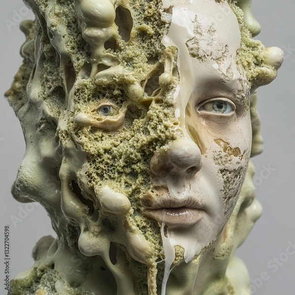 Obraz Surreal Face Sculpture: Decay and Transformation